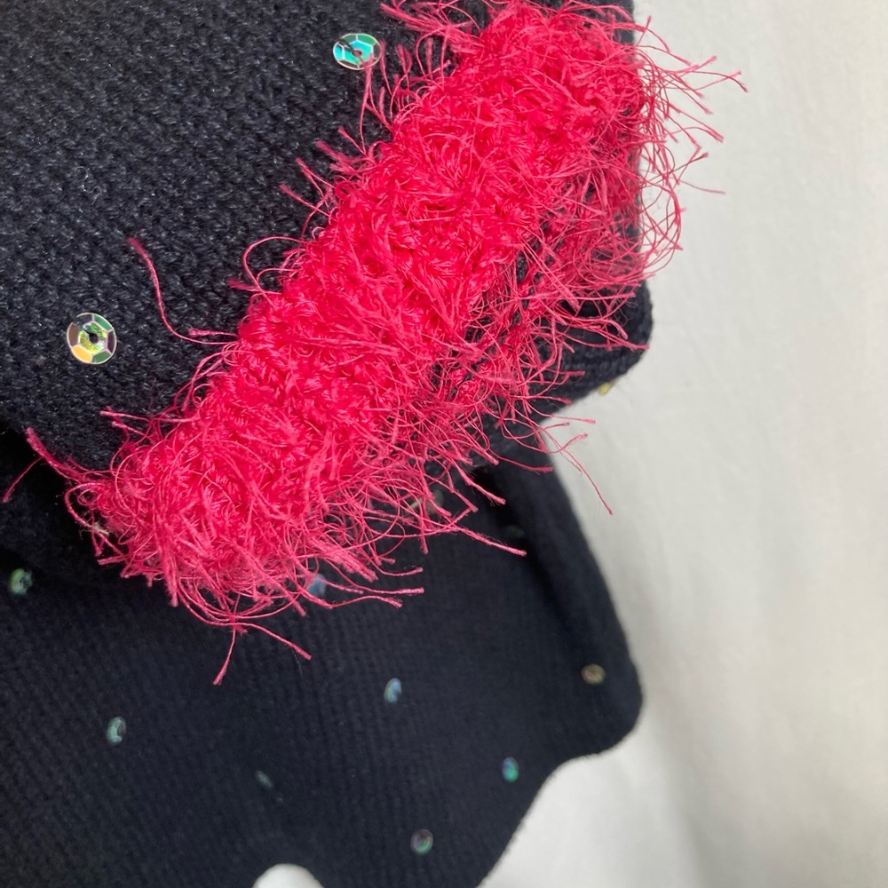 Vintage Timberlea Black Christmas Sweater with Bright Hot Pink Fuzzy Trim - Picture 5 of 13